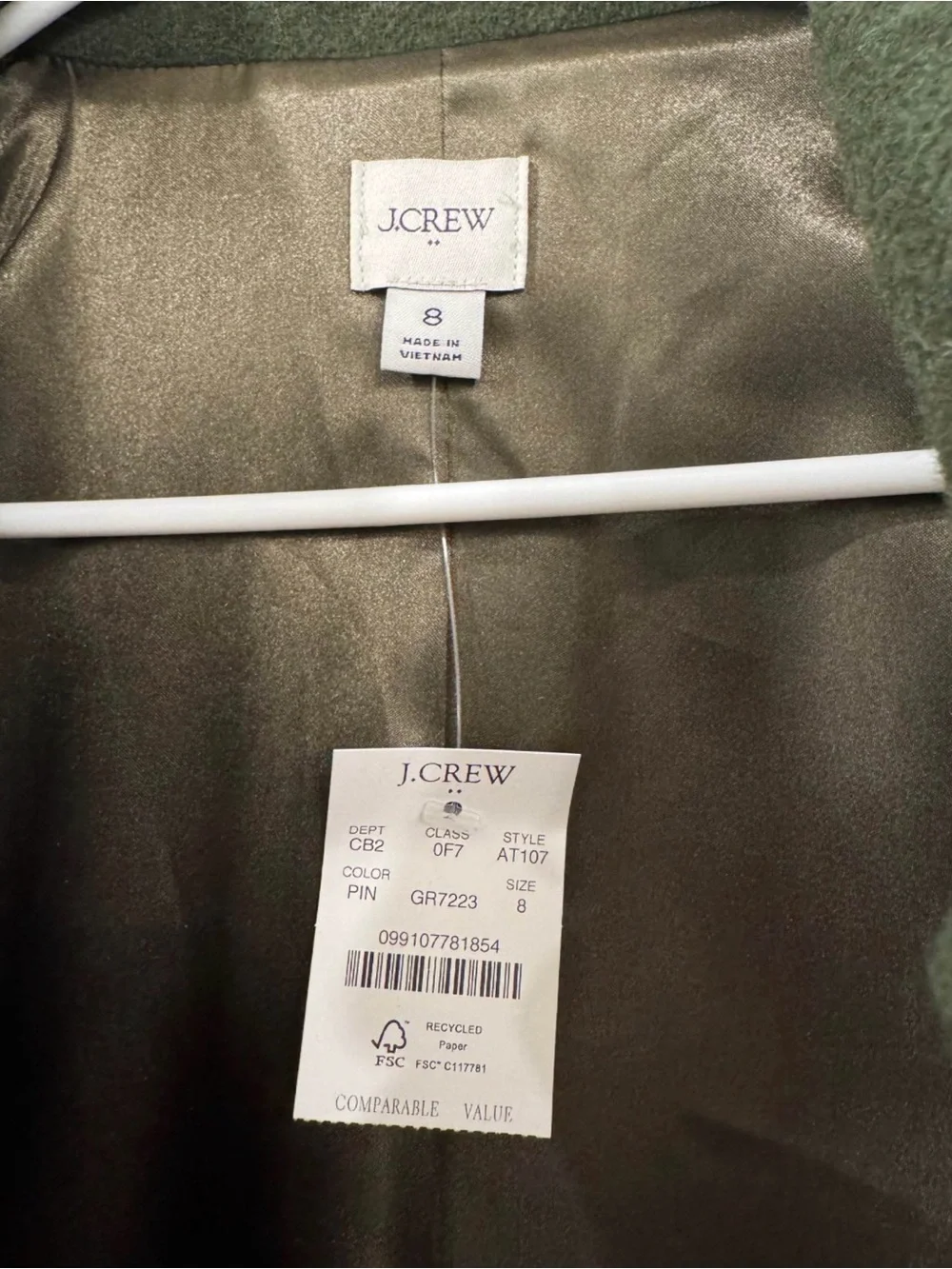 J. Crew Factory - Olive Green Wool Blend Lady Coat - Picture 2 of 7